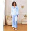 imageEkouaer Womens Silk Satin Pajama Sets 2 Piece Sleepwear Pjs Set Long Sleeve Button Down Top and Pants Stripe Loungewear SXXLLight Blue
