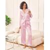 imageEkouaer Womens Silk Satin Pajama Sets 2 Piece Sleepwear Pjs Set Long Sleeve Button Down Top and Pants Stripe Loungewear SXXLPink White Stripe