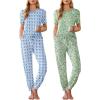imageEkouaer 2 Pack Womens Pajama Sets Short Sleeve Tops Jogger Pants Lounge Sets Soft Loungewear Printed Pj with PocketsBlue Monkeygreen Flower