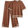imageEkouaer Lounge Set for Women 2 Piece Sets Loungewear Set Outfits Knit Sweater Sets Wide Leg Long Pants Pajama SetCaramel