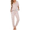 imageEkouaer Pajamas Set Womens 2 Piece Lounge Set Short Sleeve Pjs Joggers Pants Sleepwear with PocketsWhite Apricot Cashew
