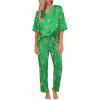imageEkouaer Satin Pajama Set Womens Silk Short Sleeve V Neck Shirt with Long Pant Soft Loungewear Pjs SetGreen Tiger