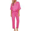 imageEkouaer Satin Pajama Set Womens Silk Short Sleeve V Neck Shirt with Long Pant Soft Loungewear Pjs SetPink Leopard