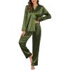 imageEkouaer Silk Satin Pajamas Set Womens 2 Piece Pjs Long Pant Fall Soft Sleepwear Button Up Loungewear with PocketsArmy Green