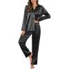 imageEkouaer Silk Satin Pajamas Set Womens 2 Piece Pjs Long Pant Fall Soft Sleepwear Button Up Loungewear with PocketsBlack