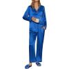 imageEkouaer Silk Satin Pajamas Set Womens 2 Piece Pjs Long Pant Fall Soft Sleepwear Button Up Loungewear with PocketsRoyal Blue