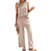 imageEkouaer Womens Pajamas 2 Piece Lounge Set Waffle Knit Loungewear Sleeveless Tank Top with Long Pants Outfits SXXLKhaki