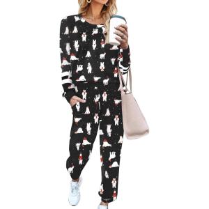 imageEkouaer Sweatsuits Womens Loungewear Set Tracksuit Long Sleeve Pajamas Set with Pockets 2 Piece Outfits Lounge SetsChristmas Black