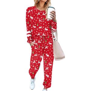 imageEkouaer Sweatsuits Womens Loungewear Set Tracksuit Long Sleeve Pajamas Set with Pockets 2 Piece Outfits Lounge SetsChristmas Red