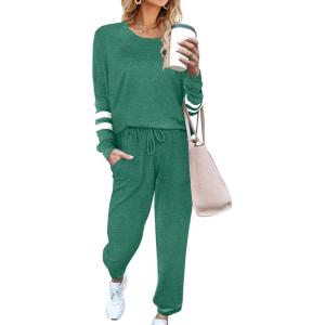 imageEkouaer Sweatsuits Womens Loungewear Set Tracksuit Long Sleeve Pajamas Set with Pockets 2 Piece Outfits Lounge SetsDark Green