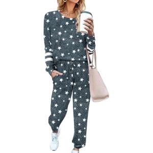 imageEkouaer Sweatsuits Womens Loungewear Set Tracksuit Long Sleeve Pajamas Set with Pockets 2 Piece Outfits Lounge SetsGrey Stars