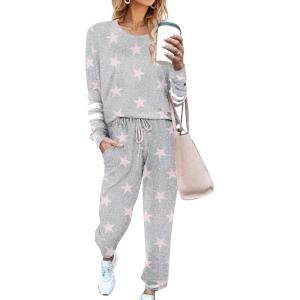 imageEkouaer Sweatsuits Womens Loungewear Set Tracksuit Long Sleeve Pajamas Set with Pockets 2 Piece Outfits Lounge SetsLight Gray Star