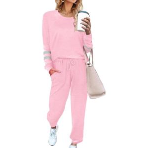 imageEkouaer Sweatsuits Womens Loungewear Set Tracksuit Long Sleeve Pajamas Set with Pockets 2 Piece Outfits Lounge SetsLight Pink