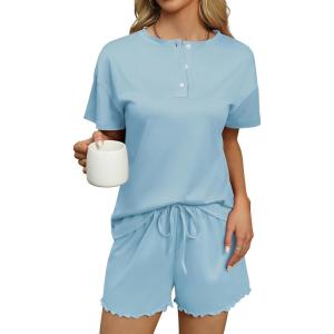 imageEkouaer Tie Dye Pajamas Set Womens Loungewear Sleepwear 2 Piece PJ SetsClear Blue