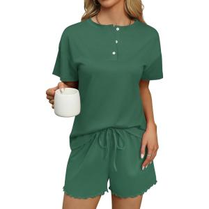 imageEkouaer Tie Dye Pajamas Set Womens Loungewear Sleepwear 2 Piece PJ SetsGray Green