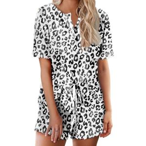 imageEkouaer Tie Dye Pajamas Set Womens Loungewear Sleepwear 2 Piece PJ SetsWhite Black Leopard