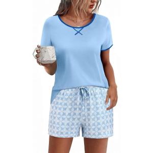 imageEkouaer Women Pajama Set Casual Short SetBlue Checkerboard