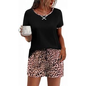 imageEkouaer Women Pajama Set Casual Short SetBrown Leopard