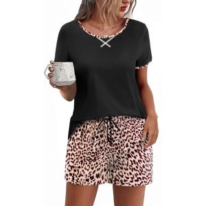 imageEkouaer Women Pajama Set Casual Short SetLeopard Print