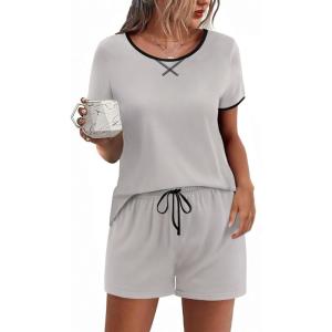 imageEkouaer Women Pajama Set Casual Short SetLight Grey
