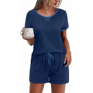 imageEkouaer Women Pajama Set Casual Short SetNavy Blue