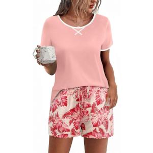 imageEkouaer Women Pajama Set Casual Short SetPink Floral