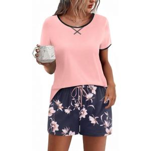 imageEkouaer Women Pajama Set Casual Short SetPink and Blue Flower