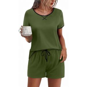 imageEkouaer Women Pajama Set Casual Short SetSolidarmy Green