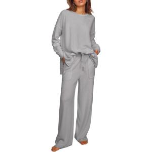 imageEkouaer Womens Pajama Set 2 Piece Long Sleeve Lounge Set Micro Fleece Pjs Soft Loungewear SXXLLight Grey