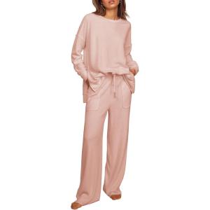 imageEkouaer Womens Pajama Set 2 Piece Long Sleeve Lounge Set Micro Fleece Pjs Soft Loungewear SXXLLight Pink