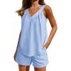 imageEkouaer 2 Piece Lounge Sets for Women Soft Pajama V Neck Cami Pj Shorts Set with Pockets Cute Sleepwear Summer OutfitsLight Blue