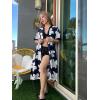 imageEkouaer Housecoat Women Zipper Front Duster Robe Short Sleeve Lounger Housedress Pockets Nightgown Casual Nights SXXXLNavy White Flower
