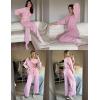 imageEkouaer Knit Lounge Sets for Women 2 Piece Cozy Long Sleeve Pullover Sweater Top and Wide Leg Pants Set Pajamas OutfitsPink