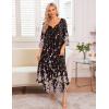 imageEkouaer Long Nightgown for Women 34 Sleeves Nightshirt Maxi Sleep Dress Plus Size Loungewear Full Length SleepwearBlack Begonia Flowers
