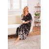imageEkouaer Long Nightgown for Women 34 Sleeves Nightshirt Maxi Sleep Dress Plus Size Loungewear Full Length SleepwearBlack Begonia Flowers