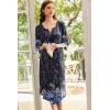imageEkouaer Long Nightgown for Women 34 Sleeves Nightshirt Maxi Sleep Dress Plus Size Loungewear Full Length SleepwearBlack Blue Floral