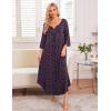 imageEkouaer Long Nightgown for Women 34 Sleeves Nightshirt Maxi Sleep Dress Plus Size Loungewear Full Length SleepwearBlue Red Floral