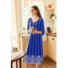 imageEkouaer Long Nightgown for Women 34 Sleeves Nightshirt Maxi Sleep Dress Plus Size Loungewear Full Length SleepwearBlue Sapphire Gem
