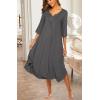 imageEkouaer Long Nightgown for Women 34 Sleeves Nightshirt Maxi Sleep Dress Plus Size Loungewear Full Length SleepwearGrey