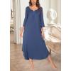 imageEkouaer Long Nightgown for Women 34 Sleeves Nightshirt Maxi Sleep Dress Plus Size Loungewear Full Length SleepwearNavy Blue
