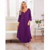 imageEkouaer Long Nightgown for Women 34 Sleeves Nightshirt Maxi Sleep Dress Plus Size Loungewear Full Length SleepwearPurple