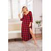 imageEkouaer Long Nightgown for Women 34 Sleeves Nightshirt Maxi Sleep Dress Plus Size Loungewear Full Length SleepwearRed Plaid
