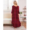 imageEkouaer Long Nightgown for Women 34 Sleeves Nightshirt Maxi Sleep Dress Plus Size Loungewear Full Length SleepwearRed Plaid