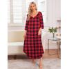 imageEkouaer Long Nightgown for Women 34 Sleeves Nightshirt Maxi Sleep Dress Plus Size Loungewear Full Length SleepwearRed Plaid