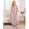 imageEkouaer Long Nightgown for Women 34 Sleeves Nightshirt Maxi Sleep Dress Plus Size Loungewear Full Length SleepwearWhite Plaid