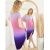 imageEkouaer Nightgowns Womens Short Sleeve Sleepwear Comfy Loungewear Plus Size Night Shirt S3XLTie Dye White  Blue