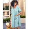 imageEkouaer Sleepwear Womens Snap Front Nightgown Housecoat Cotton Duster Short Sleeve House DressGreen Floral