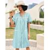 imageEkouaer Sleepwear Womens Snap Front Nightgown Housecoat Cotton Duster Short Sleeve House DressGreen Floral