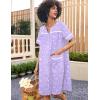 imageEkouaer Sleepwear Womens Snap Front Nightgown Housecoat Cotton Duster Short Sleeve House DressPurple Floral
