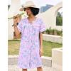 imageEkouaer Sleepwear Womens Snap Front Nightgown Housecoat Cotton Duster Short Sleeve House DressPurple Flower